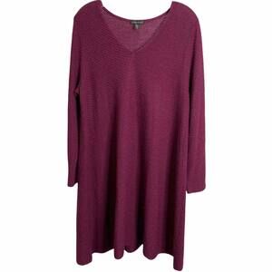 Eileen Fisher Women's Dress Long Sleeve Fuchsia Pink Knit V-Neck Merino Wool‎ L